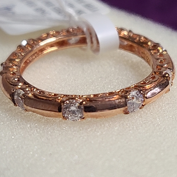 White Cubic Zirconia 18k ROSE Gold Over Sterling Band Ring. 1.56ctw Vanna K